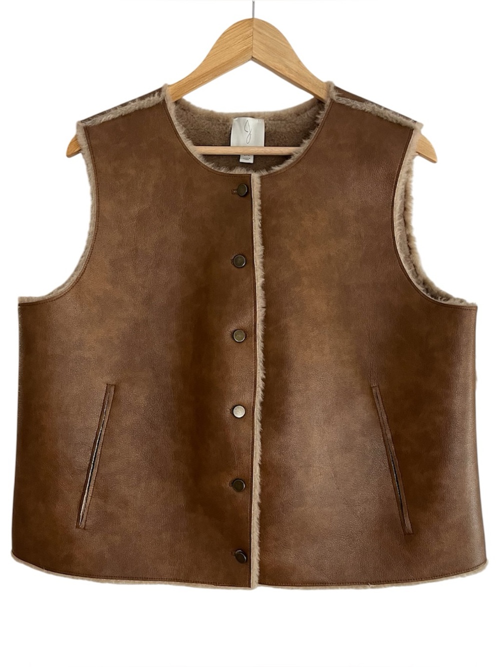 Joie Faux Shearling Vest Faux Leather Size L Brown